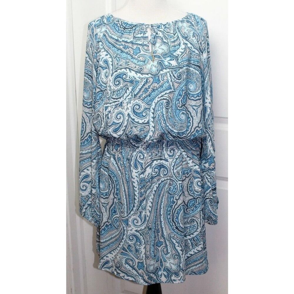 White House Black Market Spilt-sleeve Paisley Blouson Fluence Romantic Dress 24W